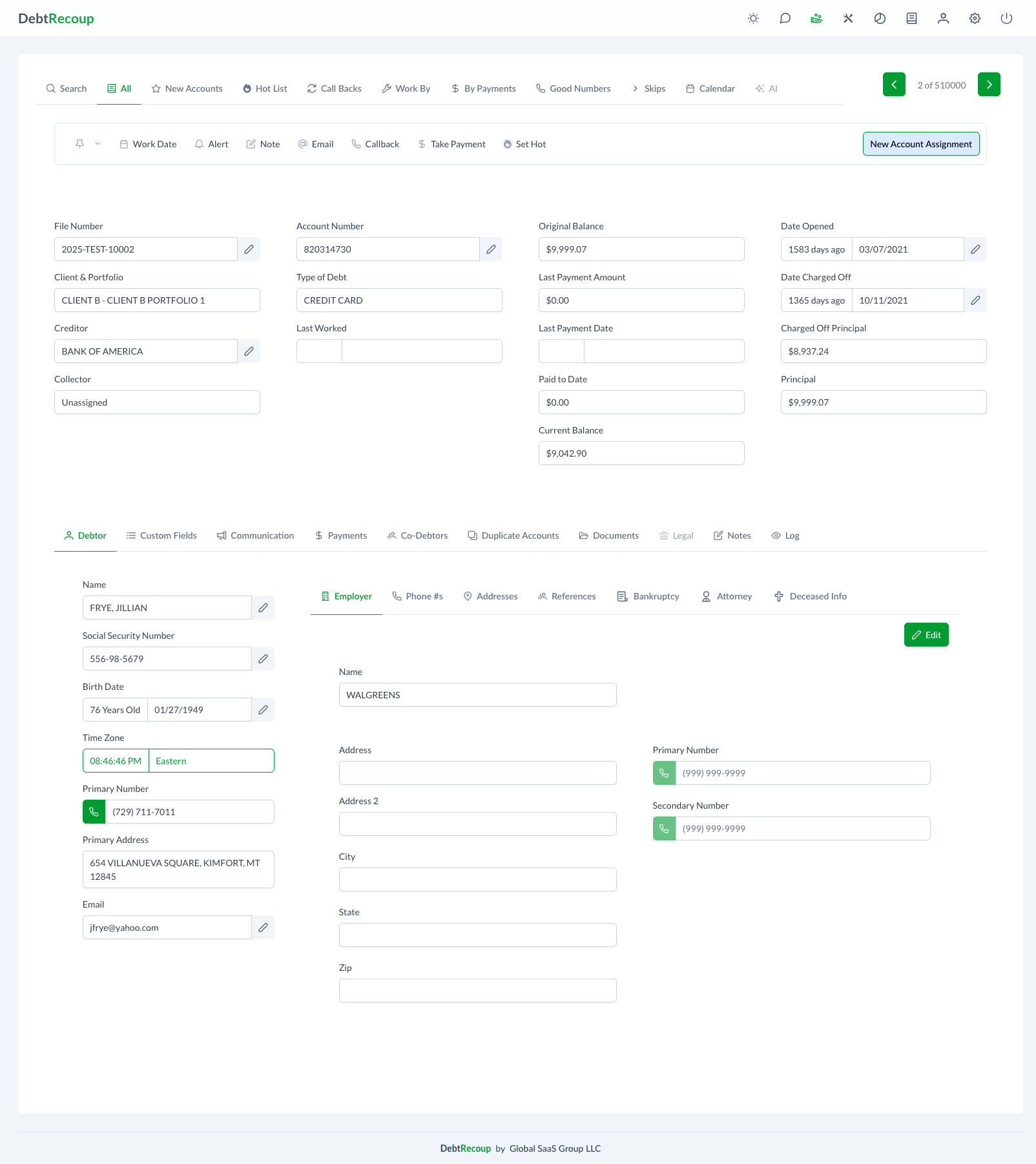 Debtor Information Tab