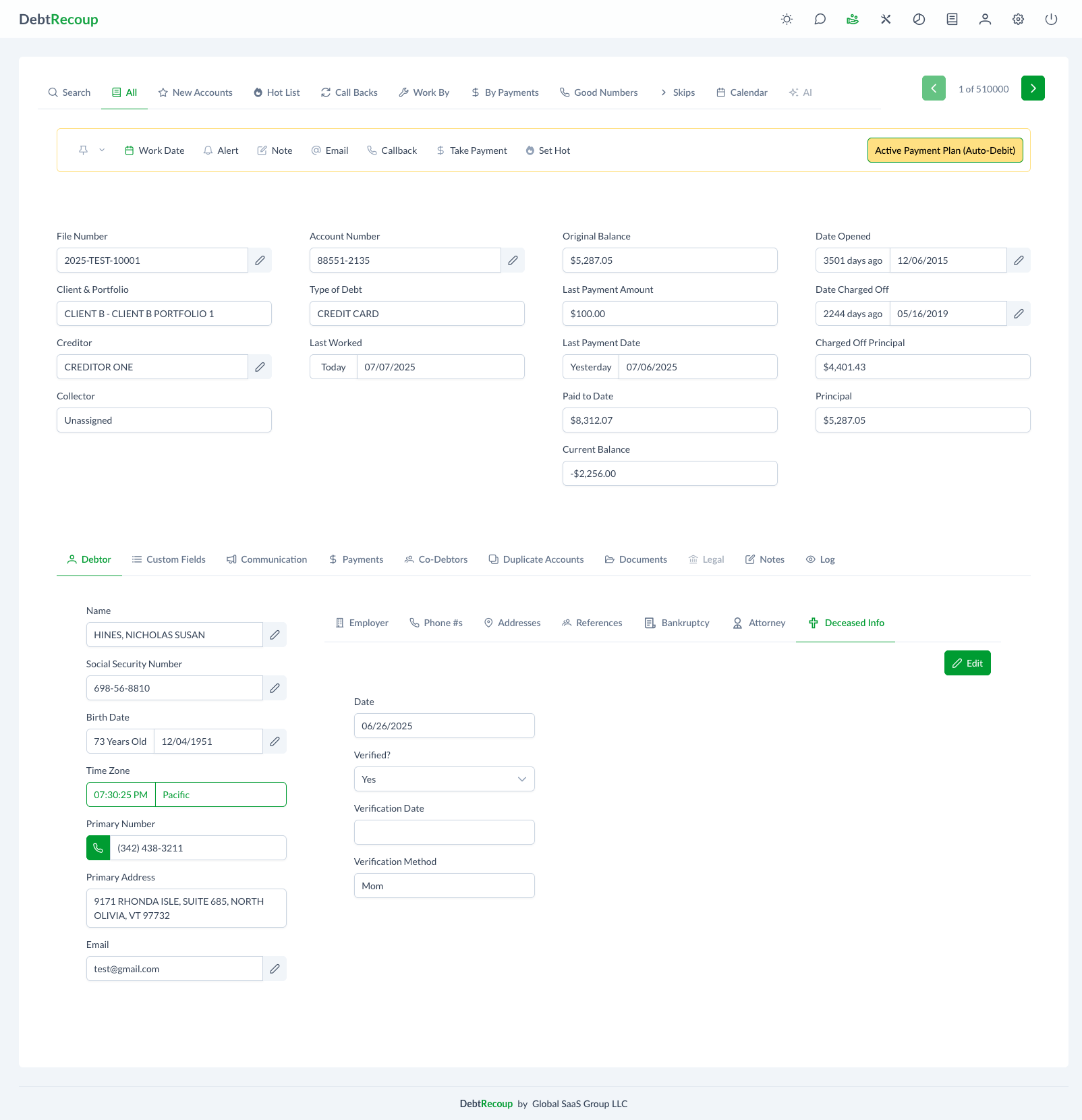 Deceased Info Tab