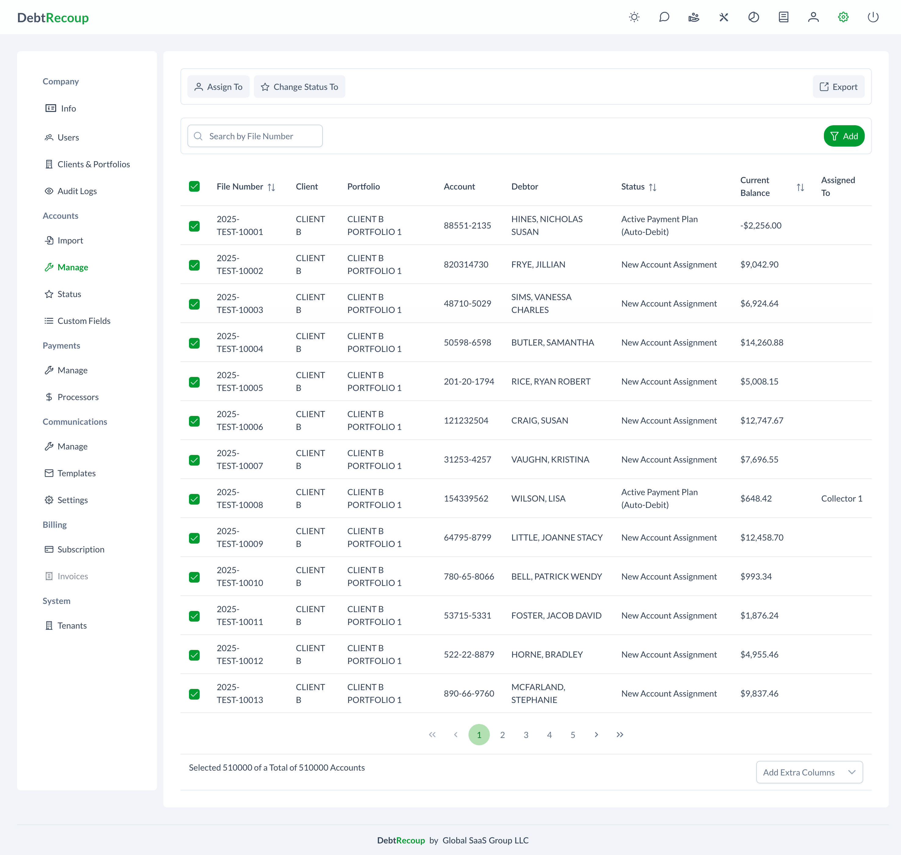 Manage Accounts Interface