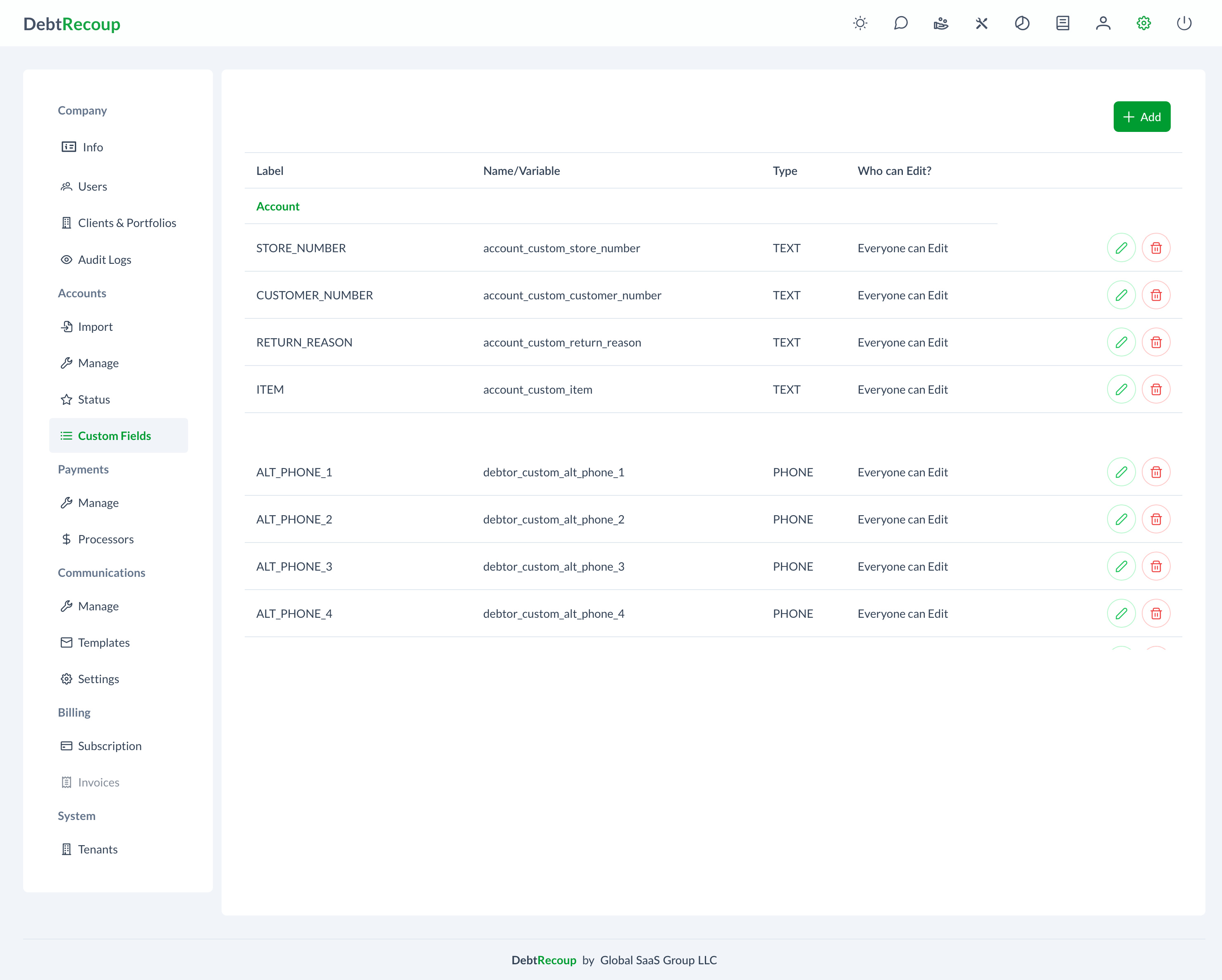 Custom Fields Configuration