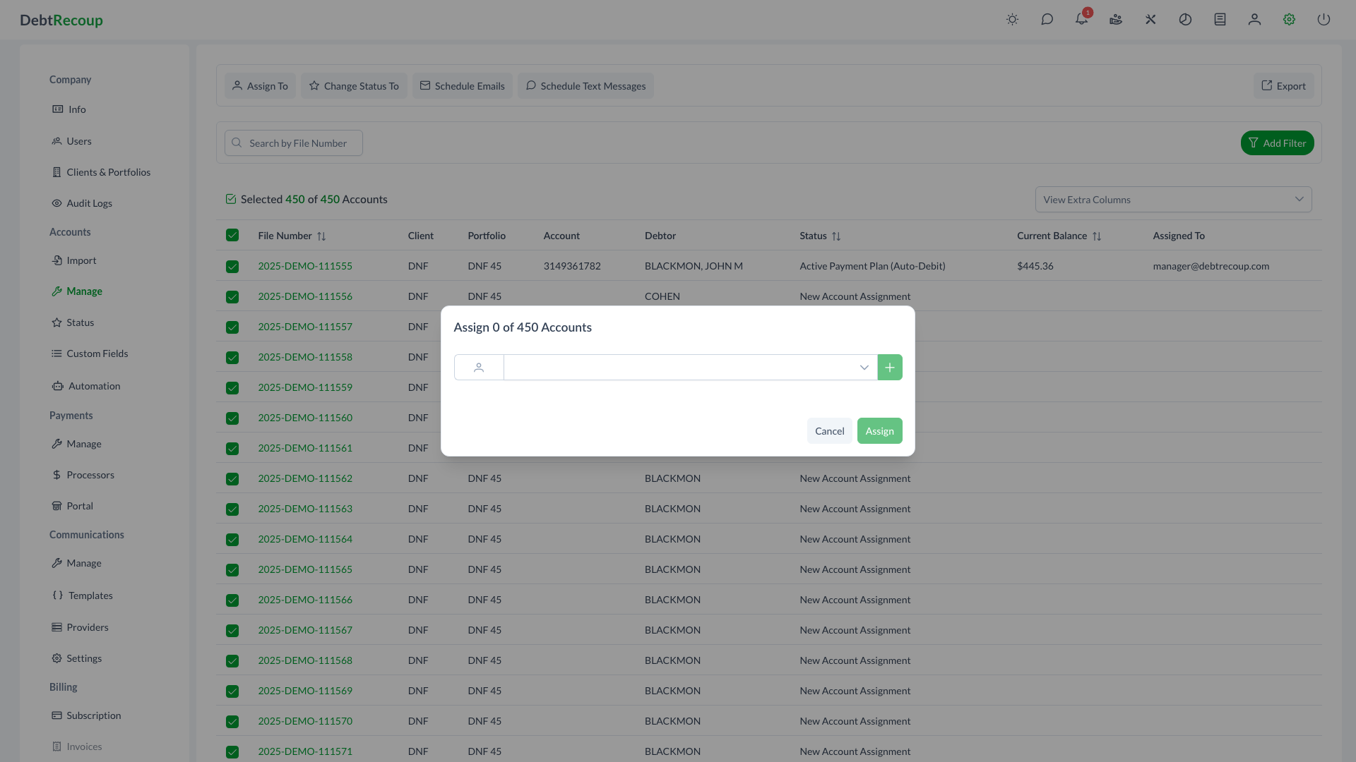 Mass Reassignment Dialog