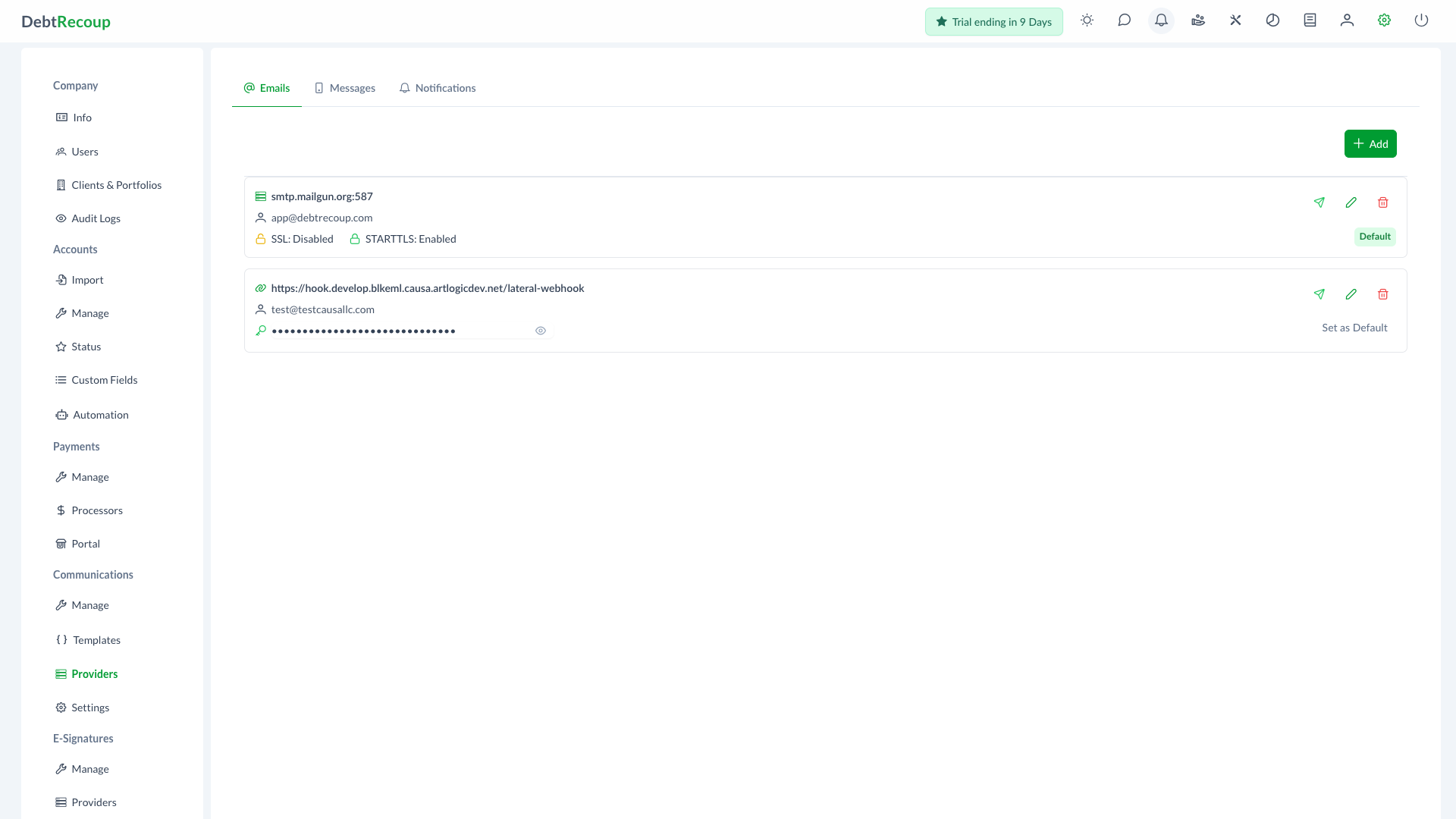 Communication Providers page