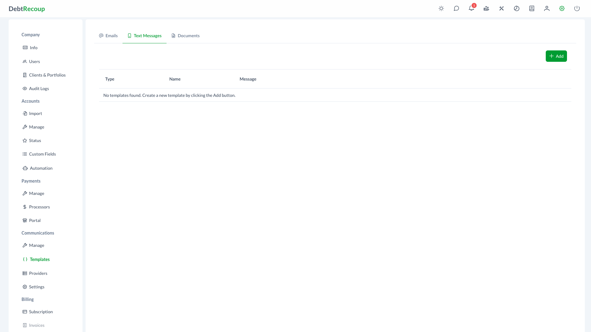 Text Templates Interface