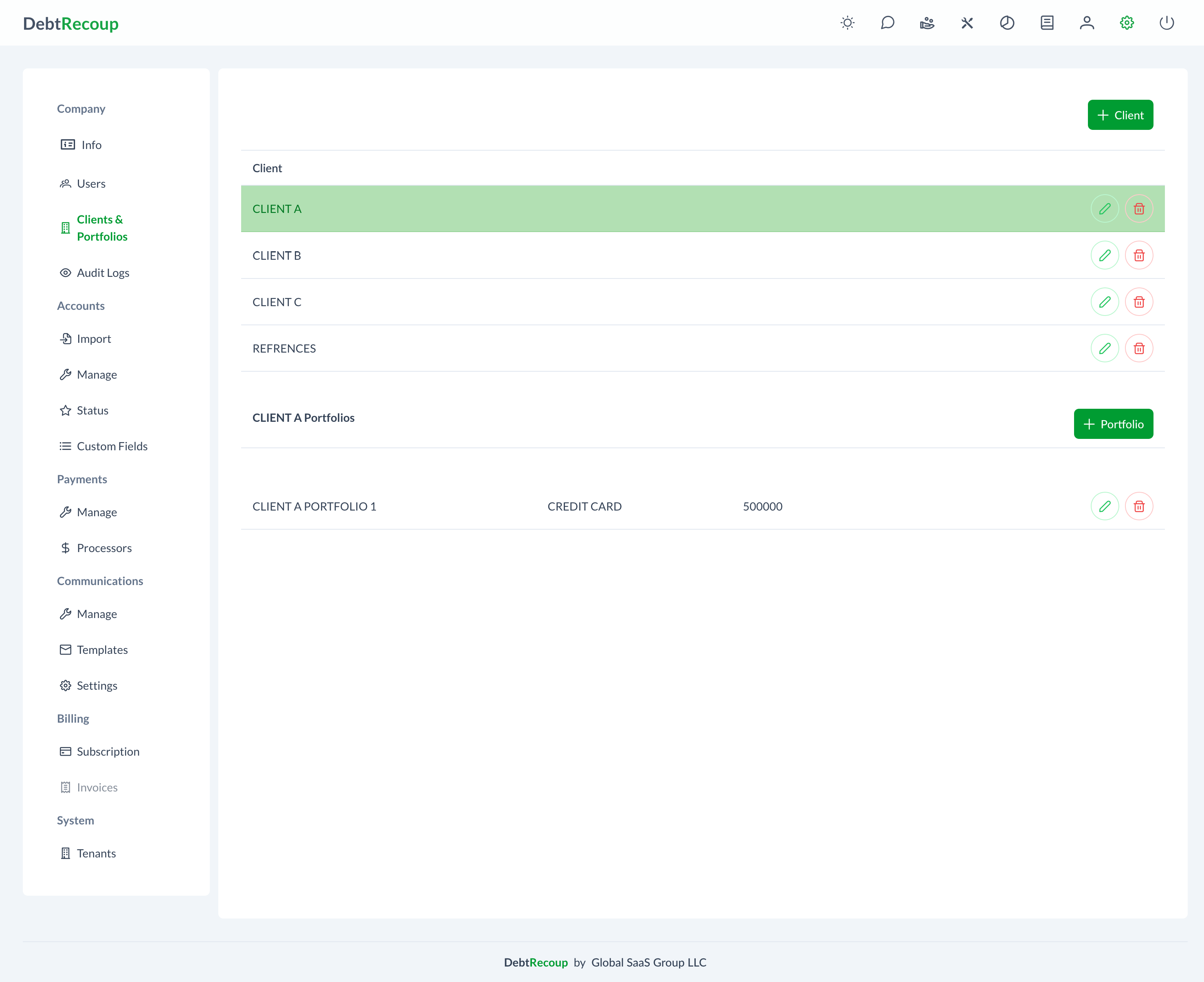 Clients and Portfolios Interface