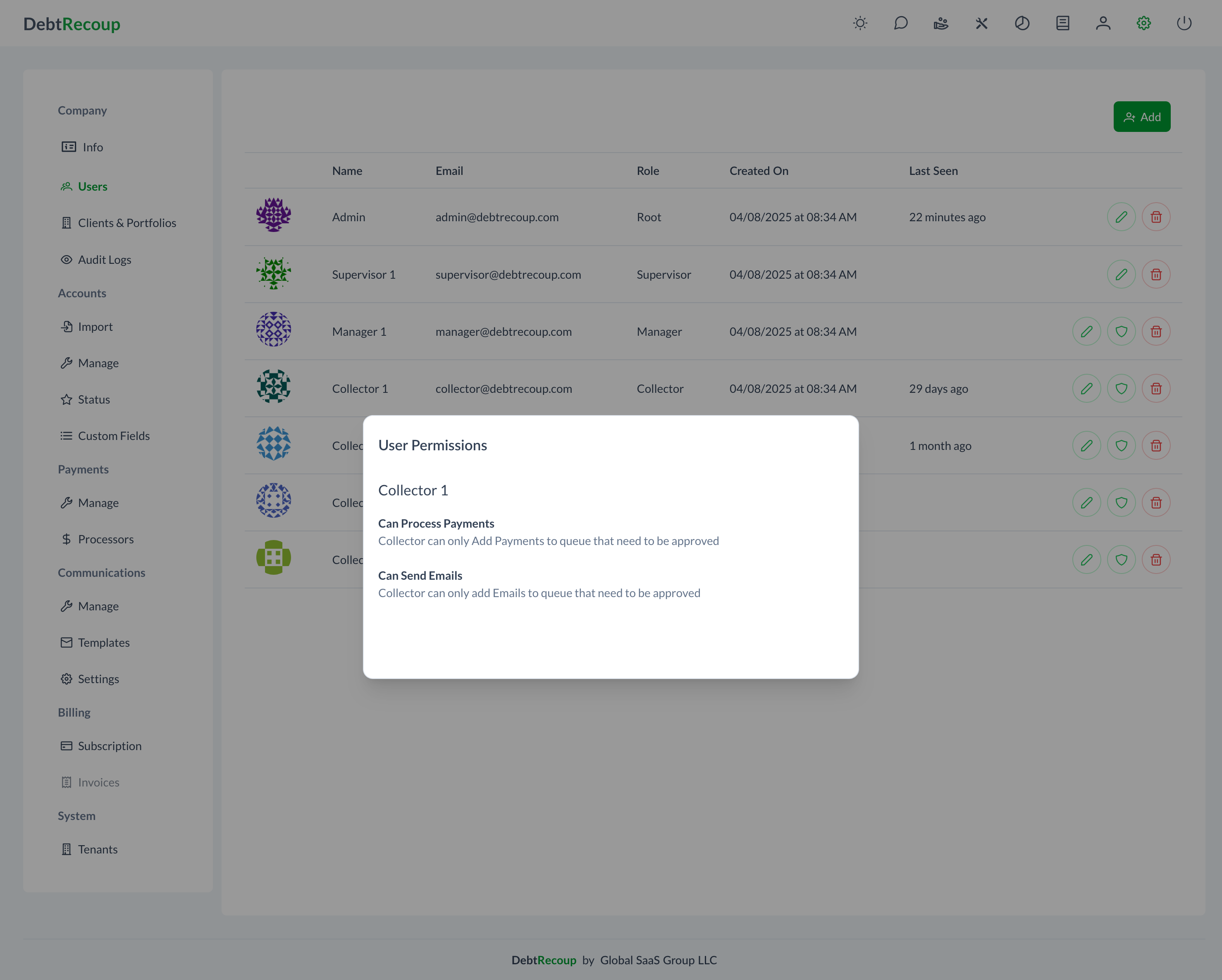 User Permissions Dialog