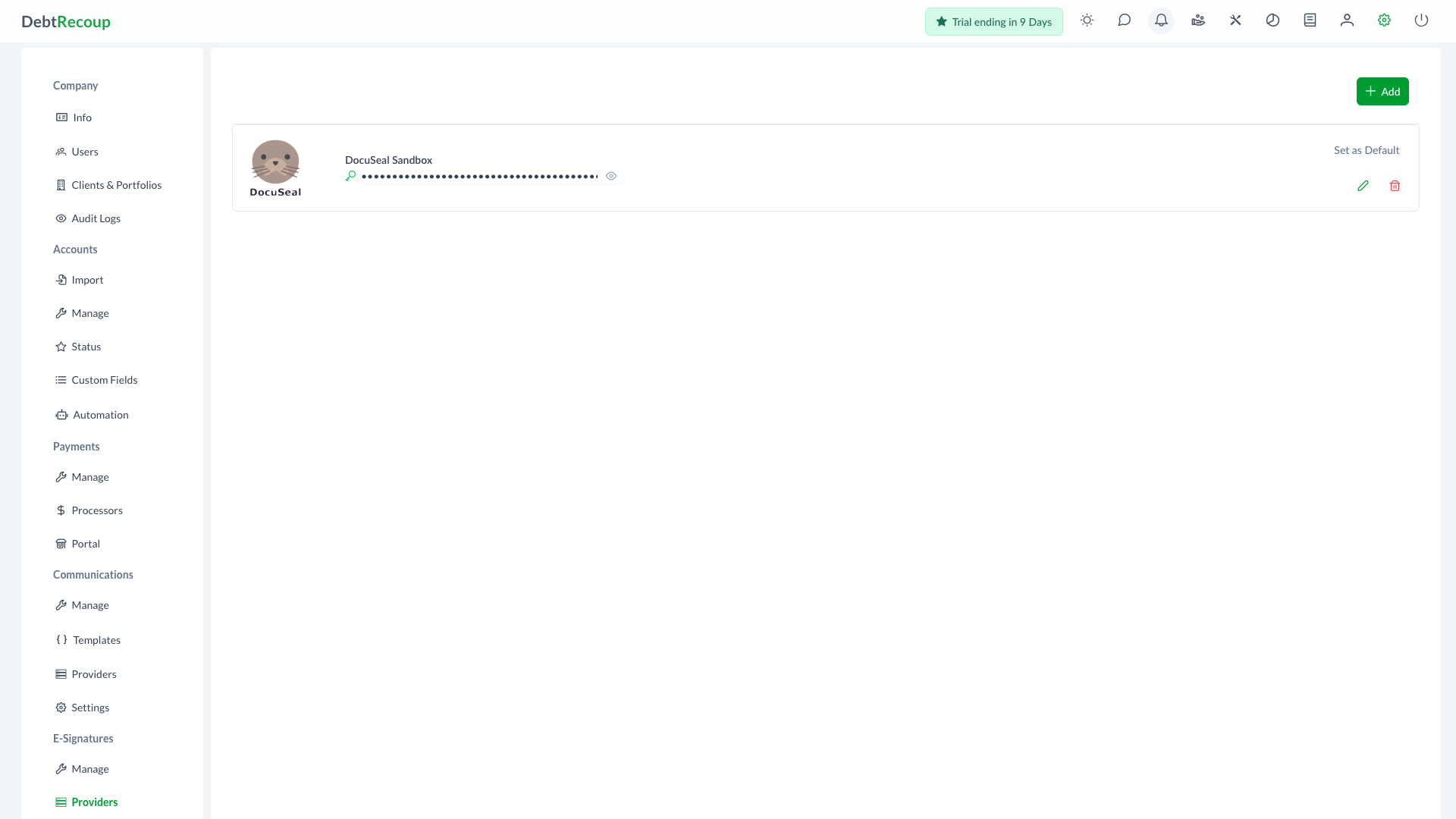 E-Signature Providers page