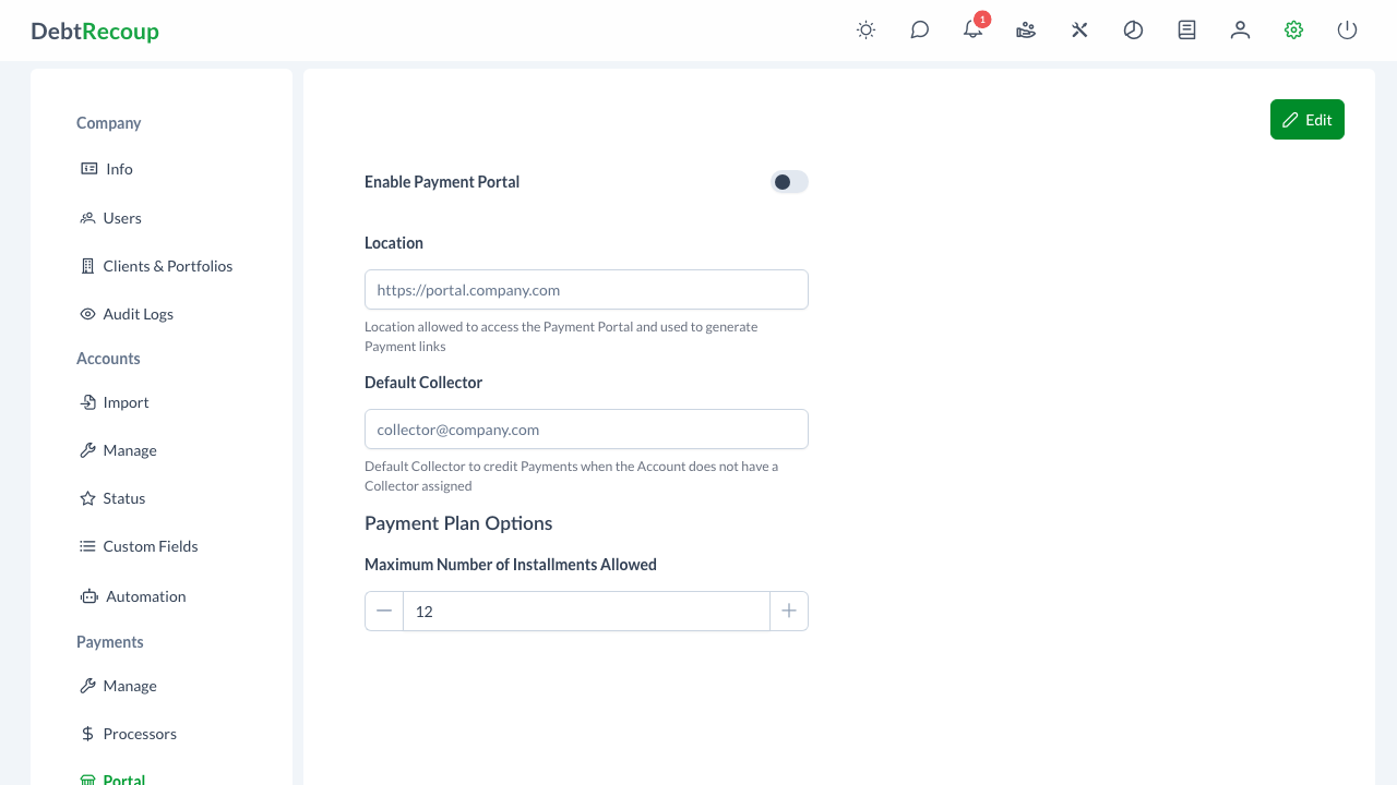 Payment Portal Settings