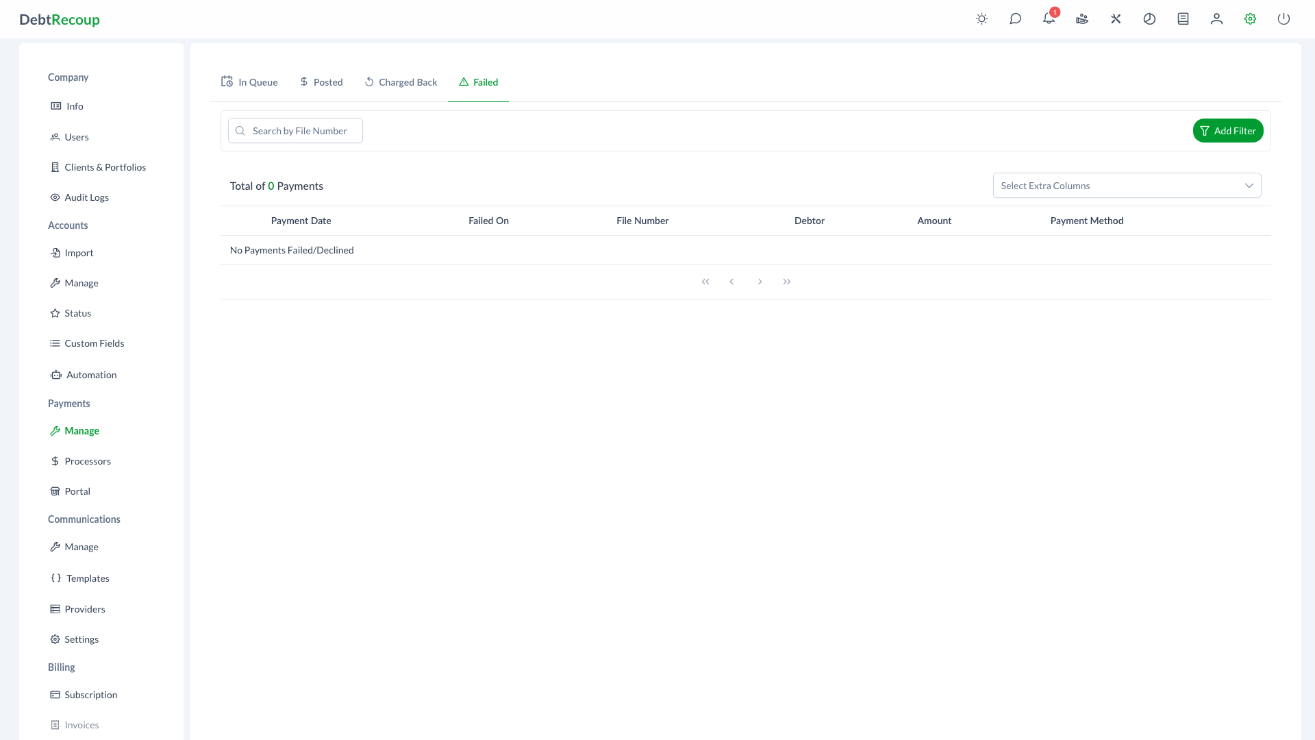 Failed Payments Interface