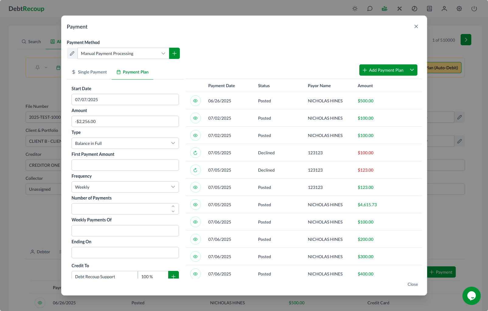 Payment Plan Setup