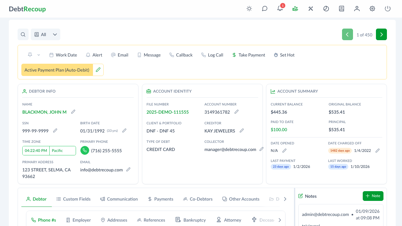 DebtRecoup Top Navigation Bar